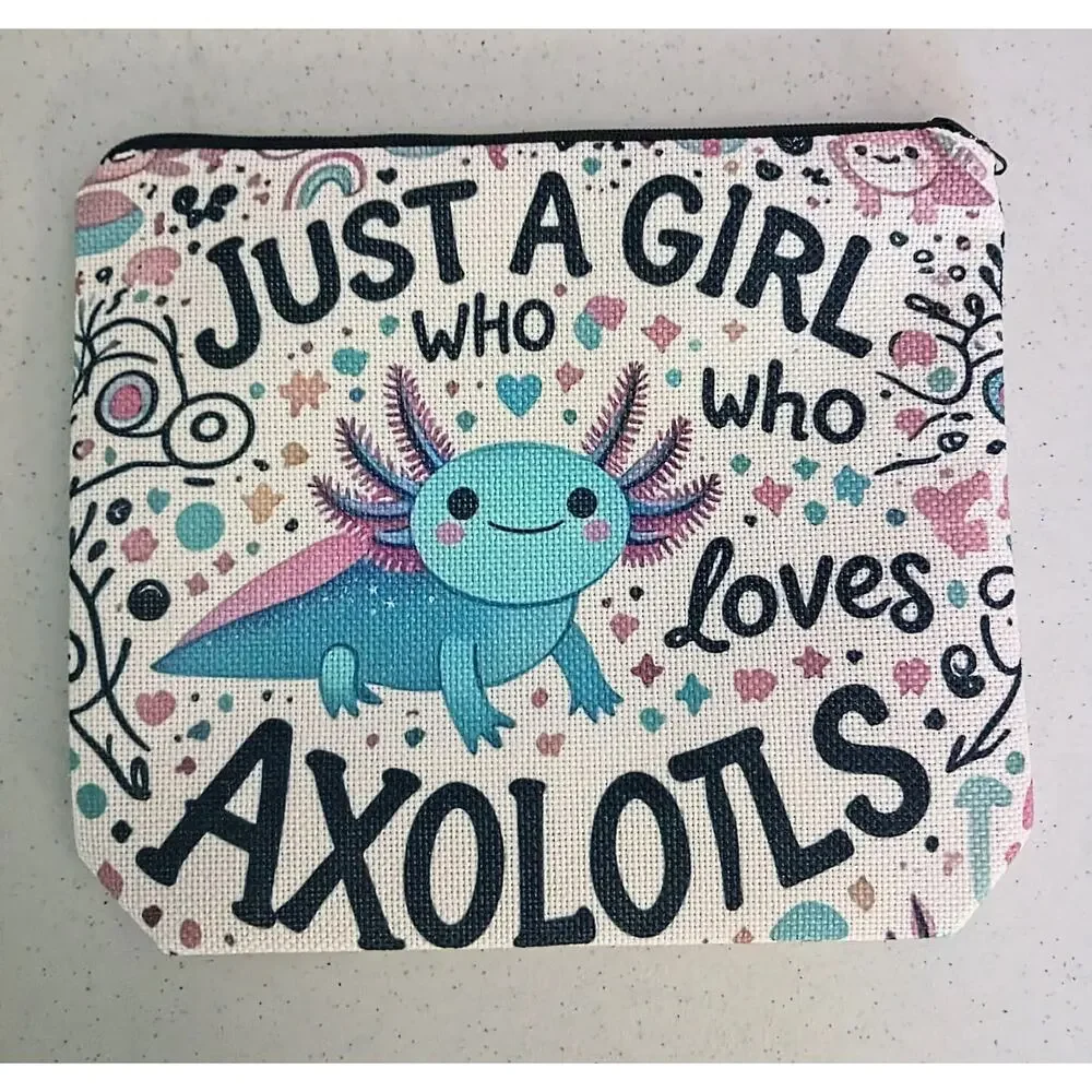 Axolotl Cosmetic Pouch | Just a Girl Who Loves Axolotls Makeup Bag | New
